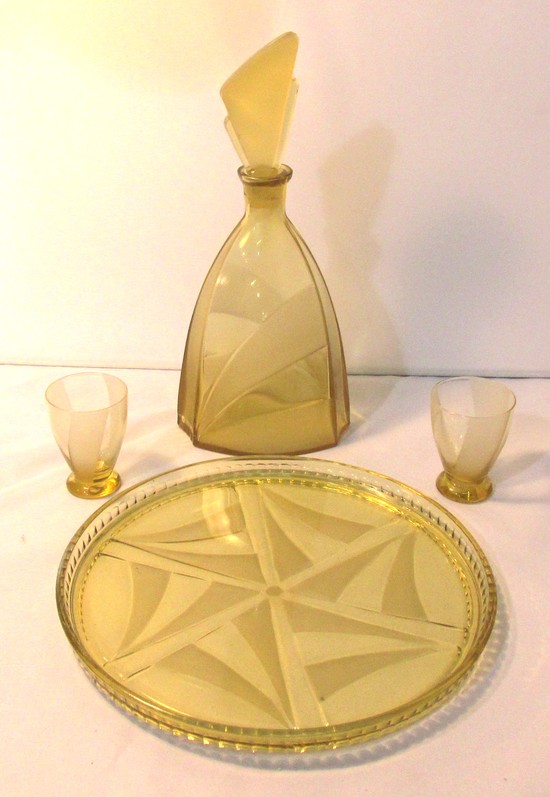 Czech Art Deco Crystal Cordial Set for Two